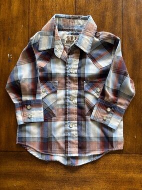 Ely Cattleman Rust, Blue & Cream Plaid Kids Button-Down Shirt 0-6 months